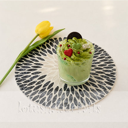 Handcrafted Round Mother of Pearl Placemat with Mosaic Pattern.