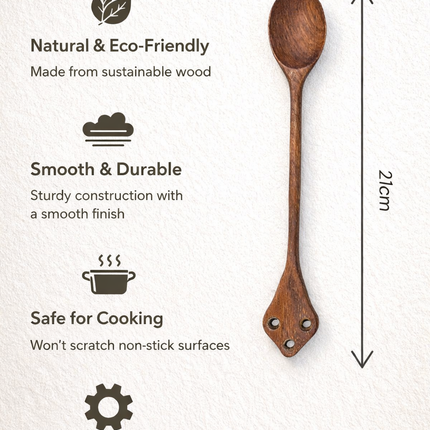 Handmade royal crown wooden slim spoon is eco friendly and offers a natural elegant touch for everyday dining use.