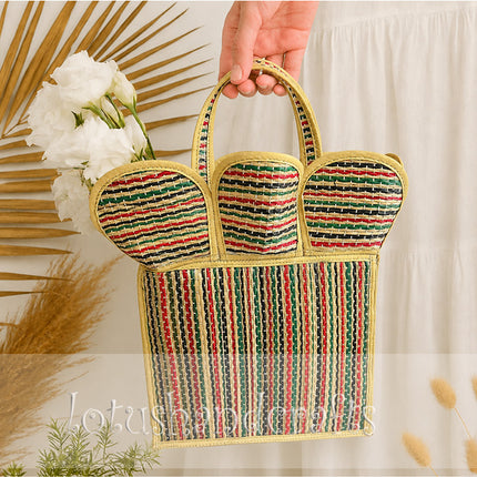 Handwoven seagrass flower tote bag handmade from natural woven seagrass.