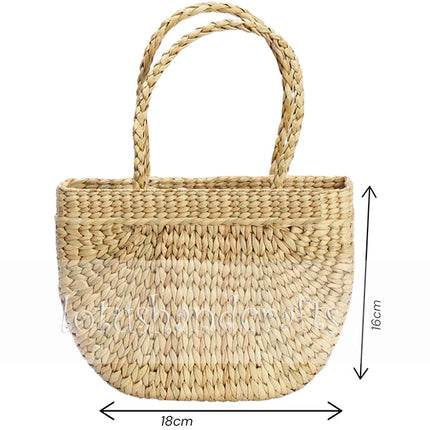Handmade cute petite water hyacinth woven tote bag with size options.