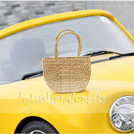 Handmade stylish petite water hyacinth woven tote bag.