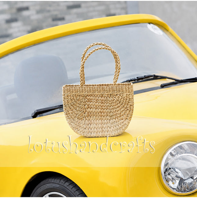 Handmade stylish petite water hyacinth woven tote bag.