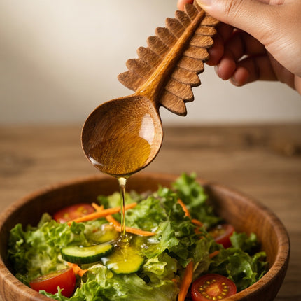 Handcrafted fern leaf wooden spoon is easy to use and brings a natural, elegant touch to your daily dining experience.
