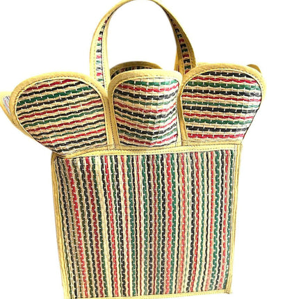 Handwoven seagrass flower petal tote bag, cute handmade handbag.