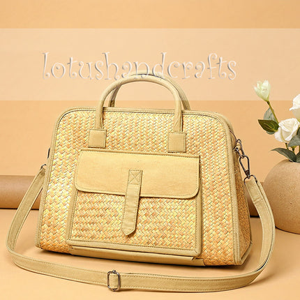 Handwoven seagrass work tote with a front pocket, combining natural beauty and modern design.
