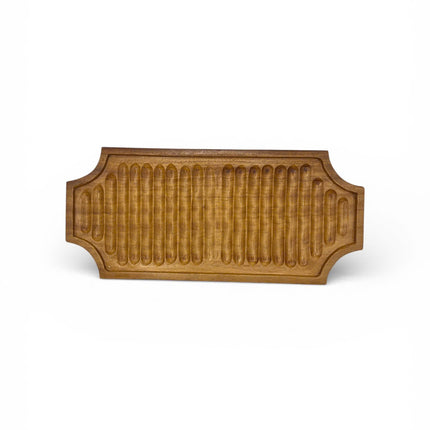 Large ribbed serving board handcrafted wooden tray with a cute and elegant design for everyday use.
