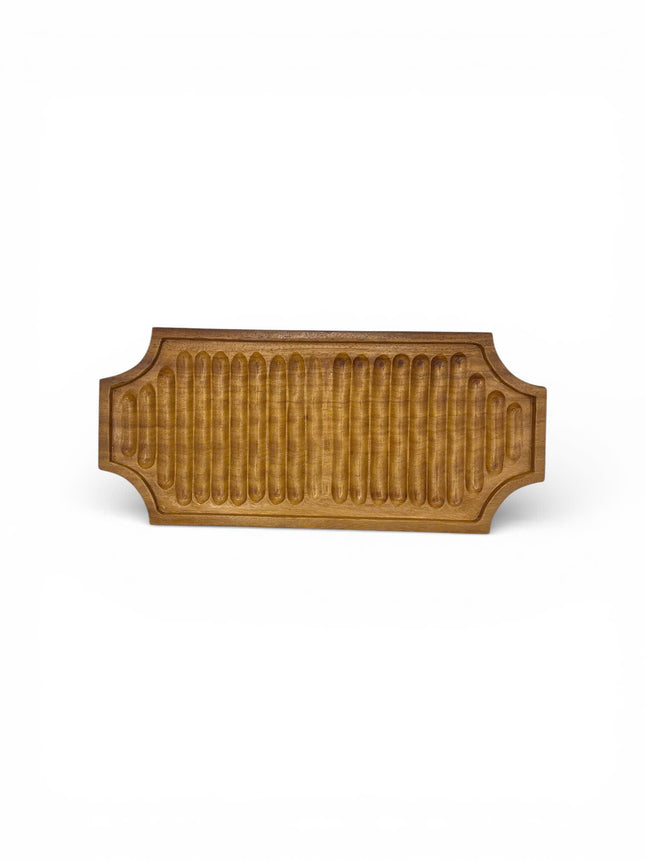 Large ribbed serving board handcrafted wooden tray with a cute and elegant design for everyday use.
