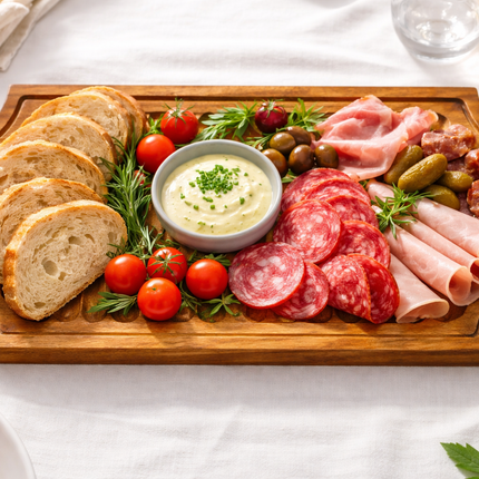 Large handcrafted ribbed wooden serving tray board ensures safety for health and everyday use.