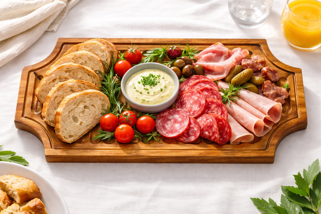 Large handcrafted ribbed wooden serving tray board ensures safety for health and everyday use.