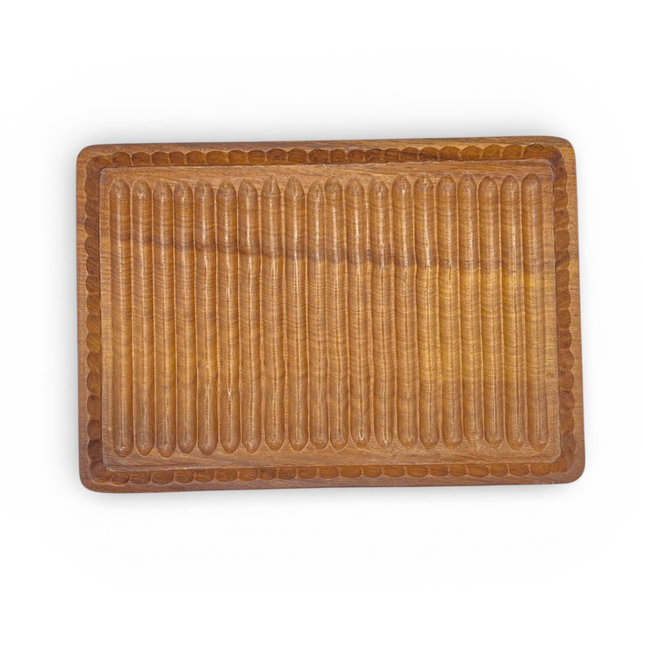 Large cute wavy redwood serving tray for stylish dining tables and cozy farmhouse kitchens.