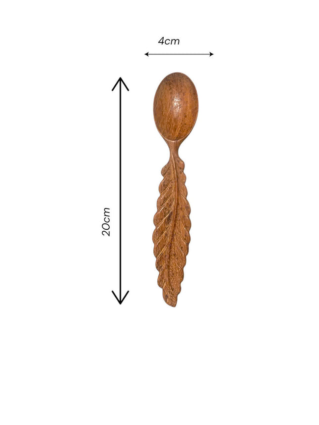 Hand carved leaf shaped wooden spoon with practical size, perfect for cooking, serving, and adding a natural touch to your kitchen.
