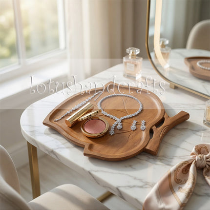 Redwood leaf shaped serving tray with an artisan design for coffee, snacks, and home decor.