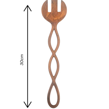 Handcarved twist handle wooden salad fork with ideal size for comfortable everyday kitchen use.
