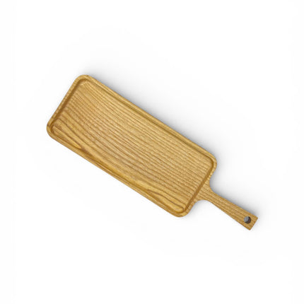 Long ash wood serving board with handle features a cute and simple design.