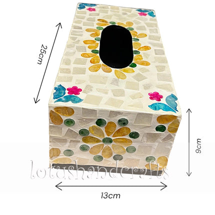Premium 25x13x9 cm rectangular shell tissue holder with a smooth central dispensing opening and a stunning reflective surface.