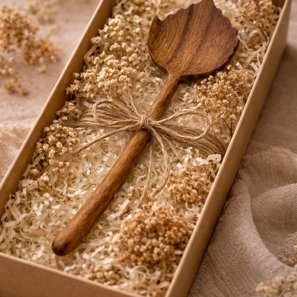 Hand carved leaf wooden salad spoon makes a beautiful and practical gift for anyone who loves natural kitchen tools.