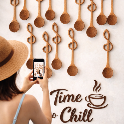 Hand carved mini wooden music note spice spoon for kitchen use and decoration.