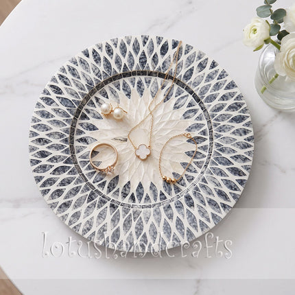 Mother of Pearl Inlay  Black and White Pattern Charger Plate by Lotushandcrafts. 