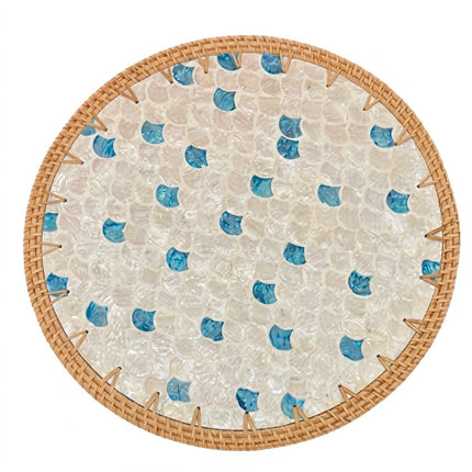 Handcrafts Rattan Mother of Pearl Blue Mosaic Round Placemat by Lotushandcrafts.