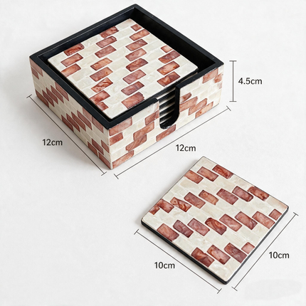 Precise brick mosaic in warm red and pearlescent white — timeless decor for any tabletop.