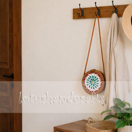 Mother of Pearl Floral Mosaic Round Rattan Crossbody Bag That Attracts Every Eye.