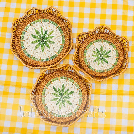 Handmade Rattan Bowl Set 3, Mother of Pearl Decorative Bowls.