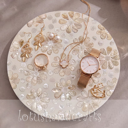 Round Mother of Pearl with Floral Petal Inlay Placemat.