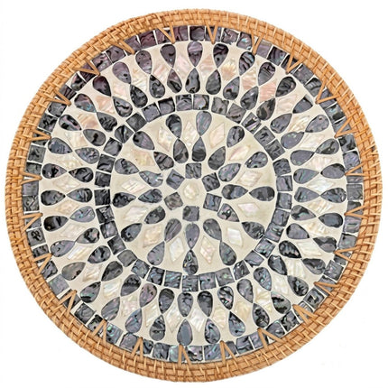 Handcrafted Mother of Pearl Teardrop Mosaic Rattan Round Charger Plate & chager plate by Lotushandcrafts.
