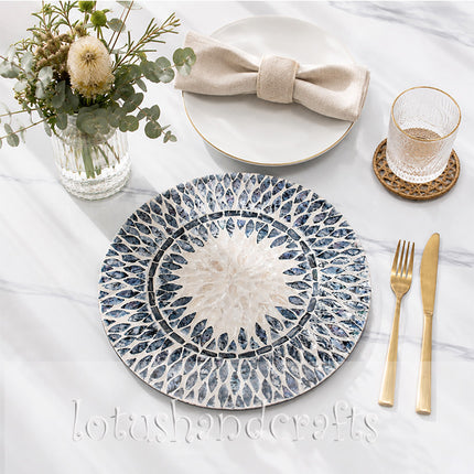 Mother of Pearl Inlay with Black and White Pattern Charger Plate.