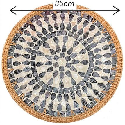 size Mother of Pearl Teardrop Mosaic Rattan Round Charger Plate & chager plate by Lotushandcrafts.