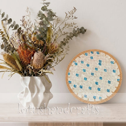 Rattan Mother of Pearl Blue Mosaic Round Charger Plate by Lotushandcrafts.