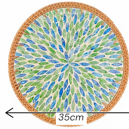 Size blue green botanical leaf burst placemat.