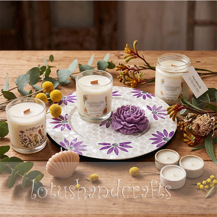 Mother of Pearl Round with Purple Floral Charger Plate by Lotushandcrafts.