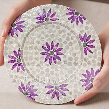Mother of Pearl Round with Purple Floral Charger Plate.