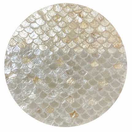 Handcrafted Round Mother of Pearl Placemat with Scallop Shell Mosaic Inlay by Lotushandcrafts.