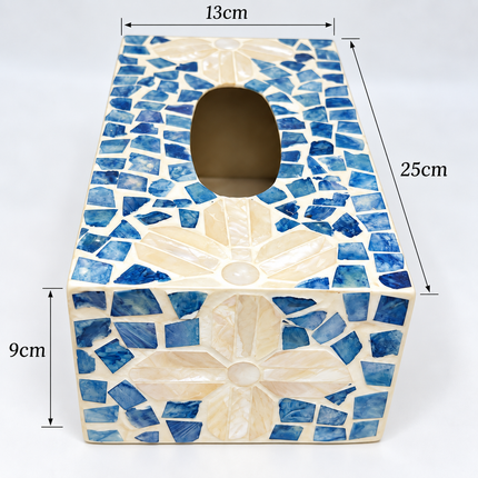 Blue Lily Mother of Pearl Tissue Box, 25x13x9cm rectangular holder for elegant living room decor.
