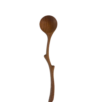 Handmade wooden twig shape serving spoon crafted from natural wood perfect for rustic kitchen decor serving and everyday cooking use.