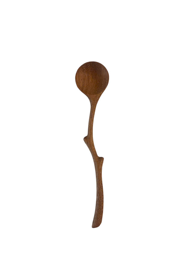Handmade wooden twig shape serving spoon crafted from natural wood perfect for rustic kitchen decor serving and everyday cooking use.