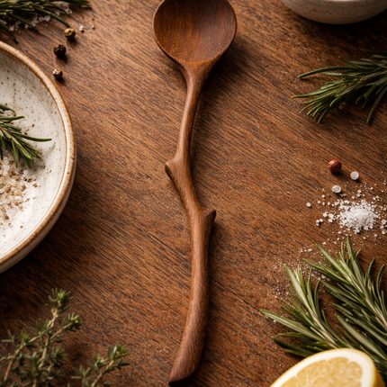 Handmade twig shape serving spoon is safe for daily use and suitable for serving soup coffee or small dishes in the kitchen.
