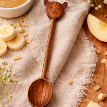 Little bear handcrafted wooden spoon is easy to clean, safe for babies, and perfect for daily feeding routines.