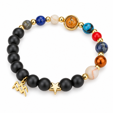 Aquarius Frosted Agate Zodiac Bracelet approx 18–18.5 cm