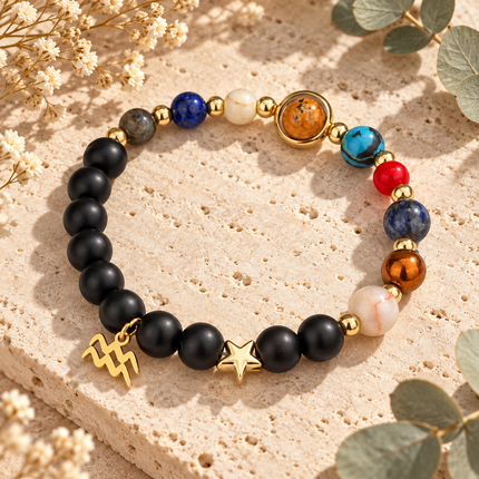 Aquarius Frosted Agate Zodiac Bracelet approx 18–18.5 cm