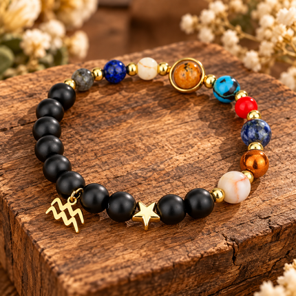 Aquarius Frosted Agate Zodiac Bracelet approx 18–18.5 cm