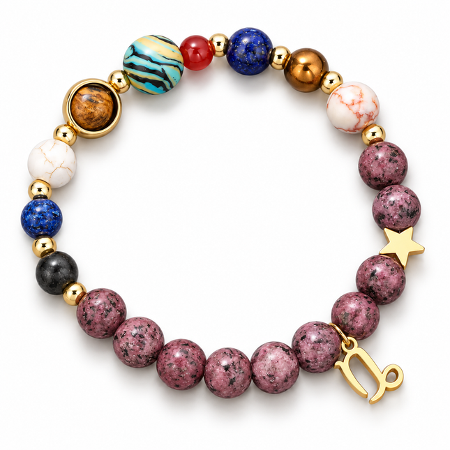 Capricorn Rhodonite Zodiac Bracelet approx 18–18.5 cm