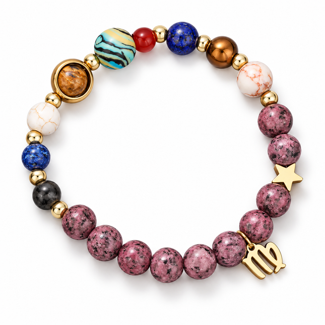 Virgo Rhodonite Zodiac Bracelet approx 18–18.5 cm