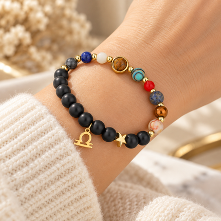 Libra Frosted Agate Zodiac Bracelet approx 18–18.5 cm