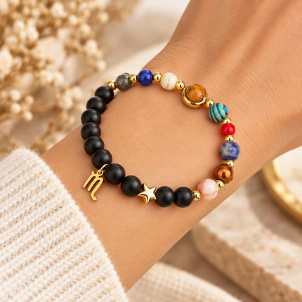 Scorpio Frosted Agate Zodiac Bracelet approx 18–18.5 cm