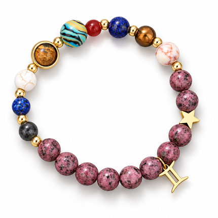 Gemini Rhodonite Zodiac Bracelet approx 18–18.5 cm