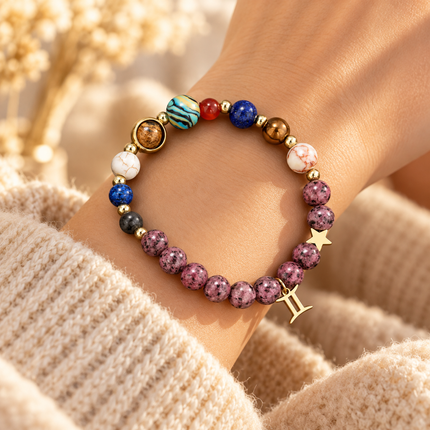 Gemini Rhodonite Zodiac Bracelet approx 18–18.5 cm