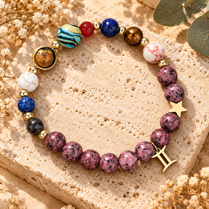 Gemini Rhodonite Zodiac Bracelet approx 18–18.5 cm